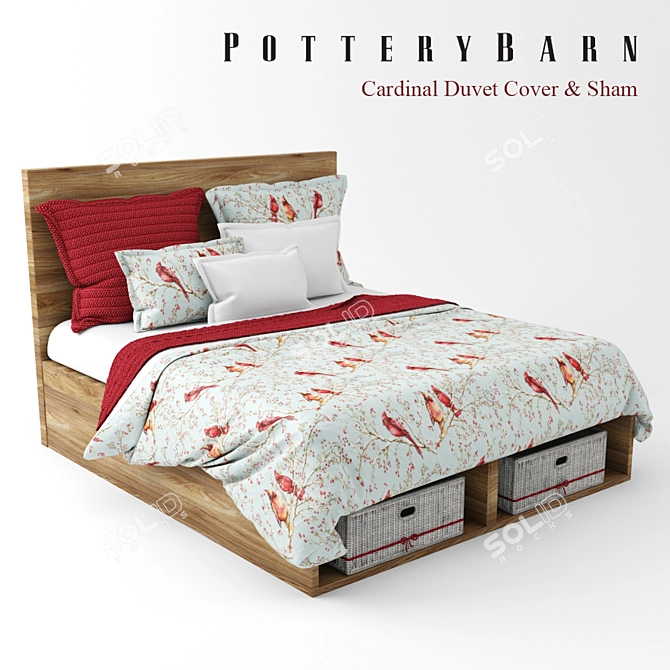 Cozy Winter Cardinal Bedding Set 3D model image 1