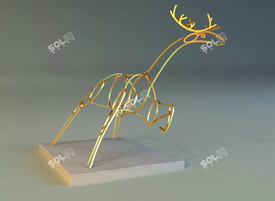 Golden Metal Deer Statue 3D model image 2