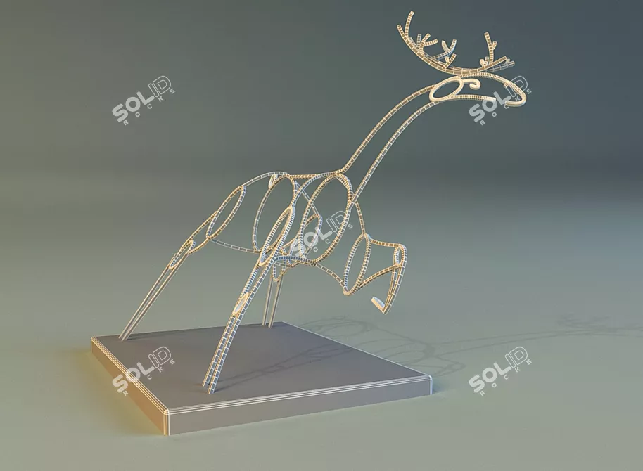 Golden Metal Deer Statue 3D model image 3