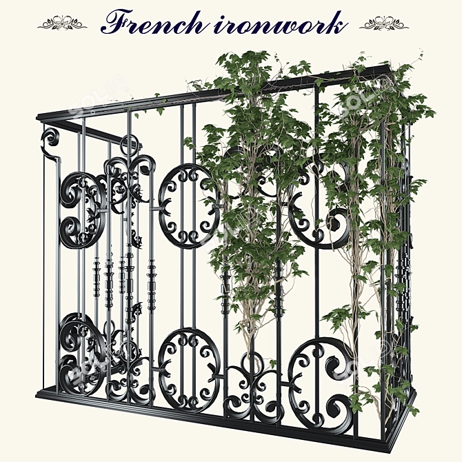 French Ironwork Balcony Set with Ivy 3D model image 1