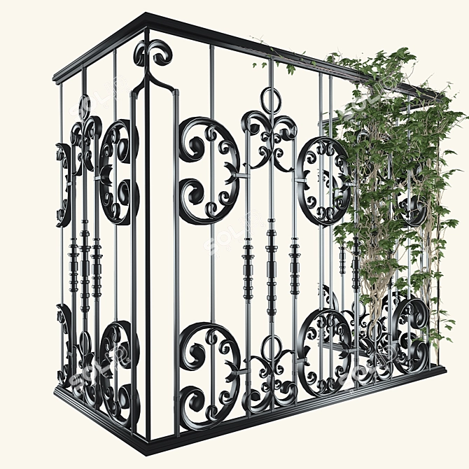 French Ironwork Balcony Set with Ivy 3D model image 2