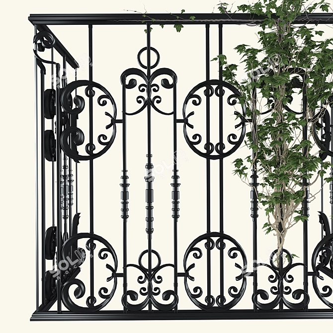 French Ironwork Balcony Set with Ivy 3D model image 3