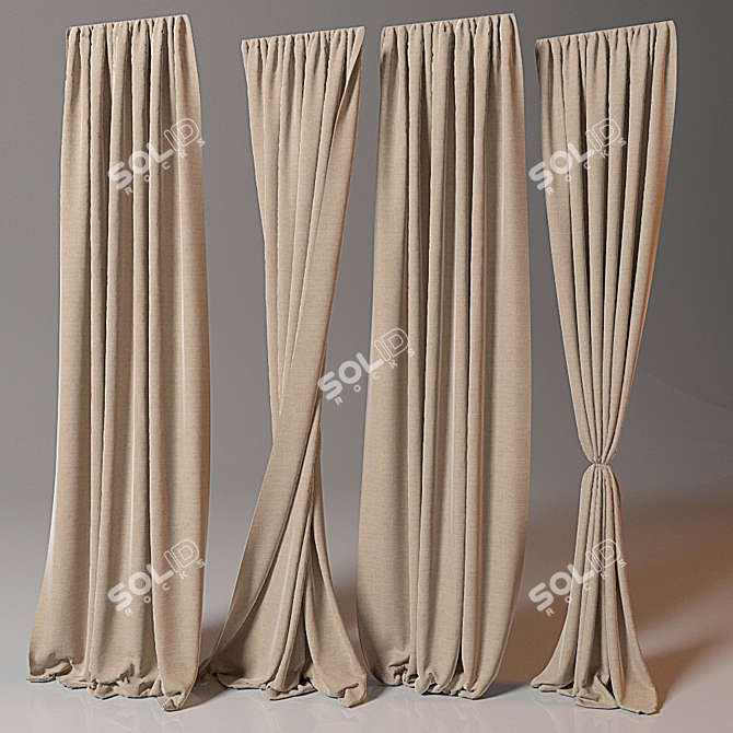 Elegant Drapery Set - 4 Blinds 3D model image 2