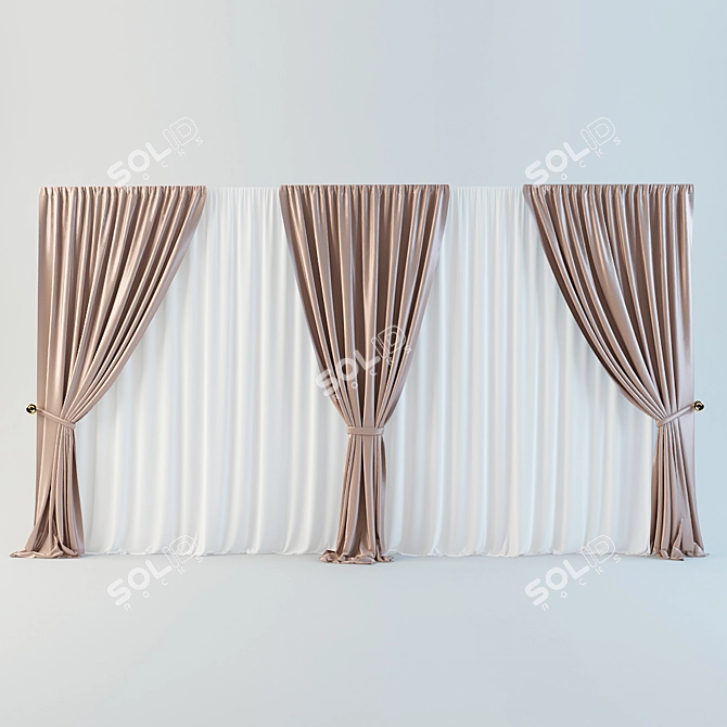 Elegant Atlas and Tulle Curtain 3D model image 1