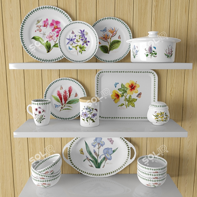 Botanic Garden Flower Collection: Porcelain Dishes Set 3D model image 1