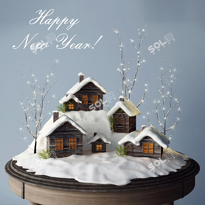 Festive Snowy Village Scene 3D model image 1