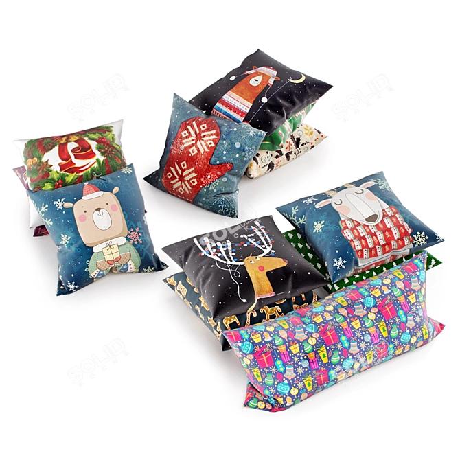 Festive Holiday Cushion Collection 3D model image 1