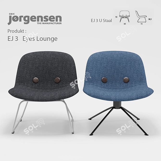 Modern Danish Design: Eyes Lounge EJ 3U Staal 3D model image 1