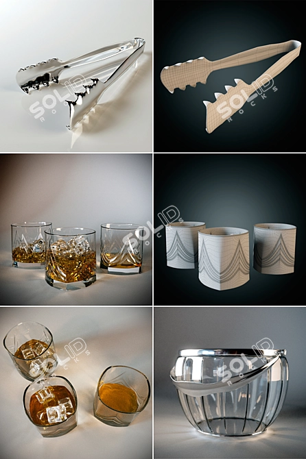 Title: Whiskey Set with Ice Bucket - Elegant and Refreshing 3D model image 3