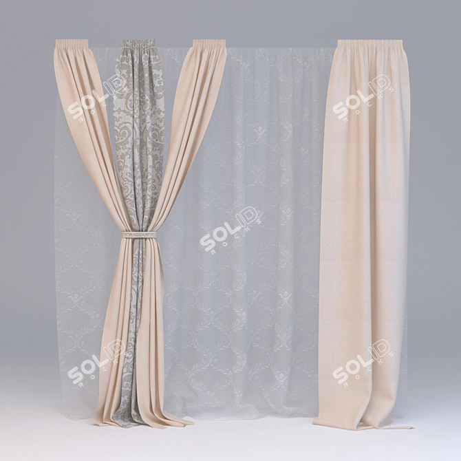 Elegant Sheer Curtain 3D model image 1