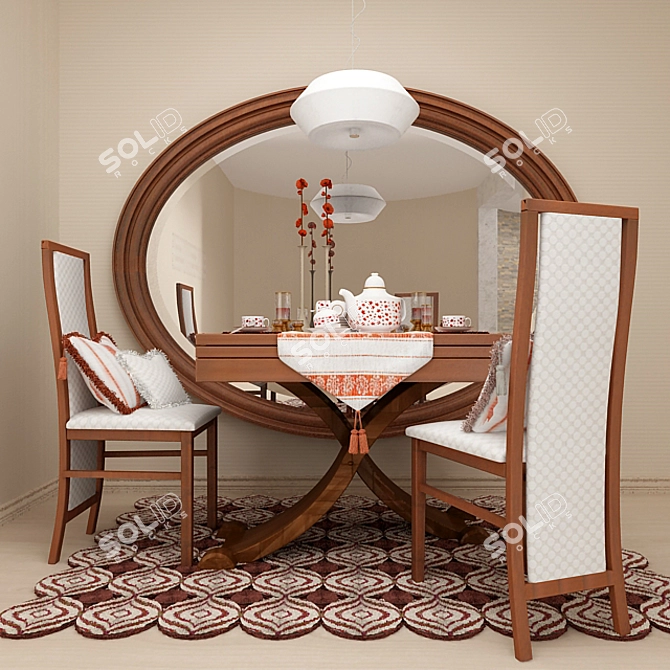 Versatile Dining Set with Serving 3D model image 1