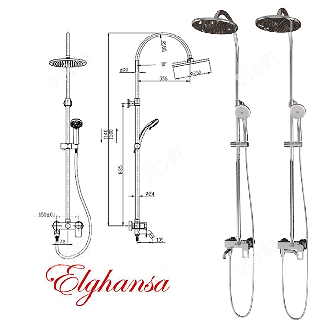 Luxurious Shower System with 250mm Stationary Watering 3D model image 1