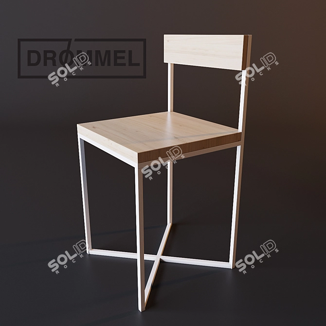 Modern Steel and Pine Table Set 3D model image 3