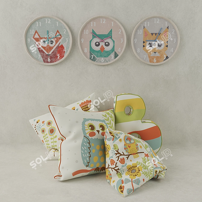 Geo Forest Clock & Cushion Set 3D model image 1