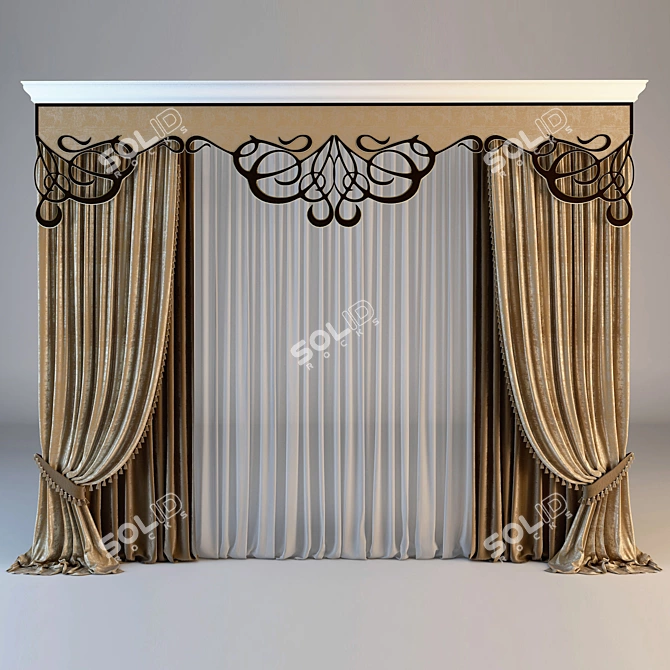 Elegant Lace Embroidered Curtain 3D model image 1