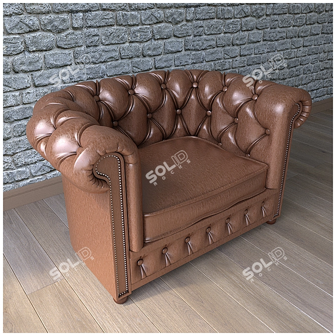 Elegant Chesterfield Sofa Set 3D model image 3