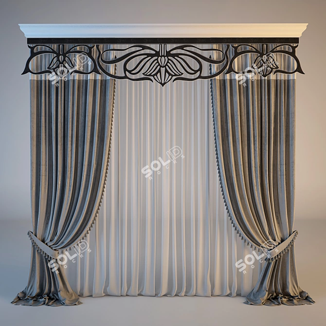 Elegant Curtain with Lambrequin 3D model image 1