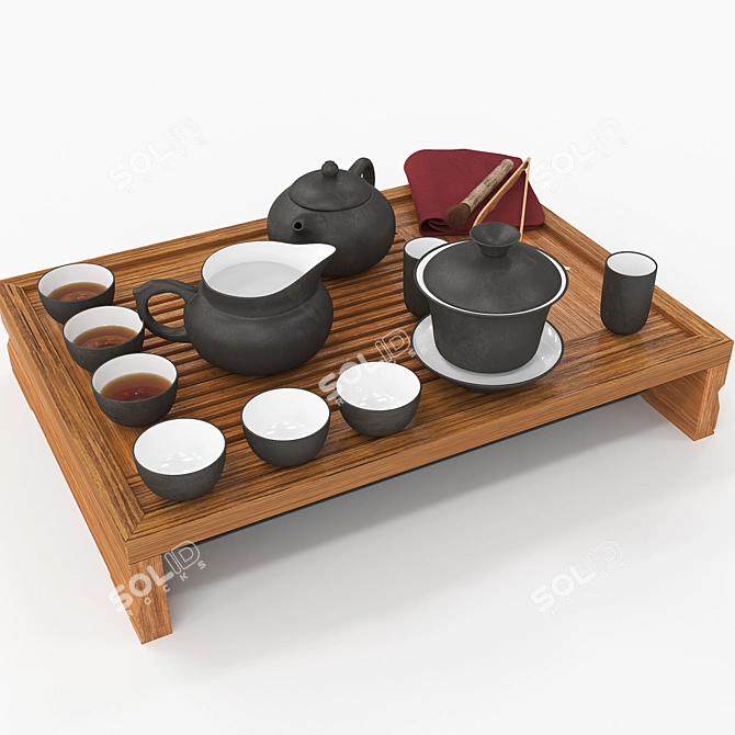 Elegant Kung Fu Tea Set 3D model image 1