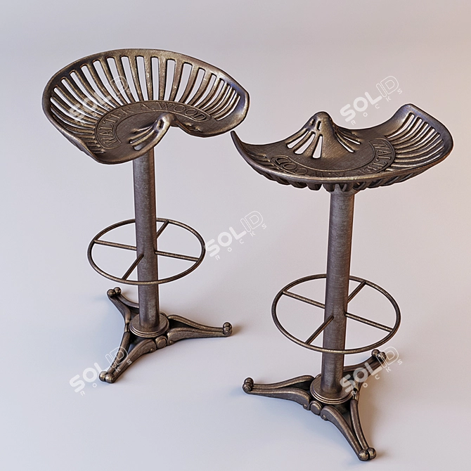 Vintage Cast-Iron Bar Stool 3D model image 1