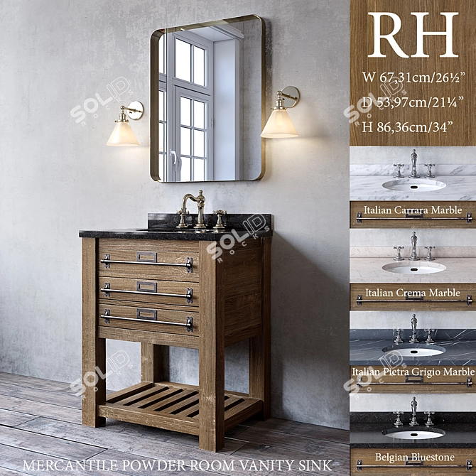 Rustic Vintage Vanity Sink 3D model image 1