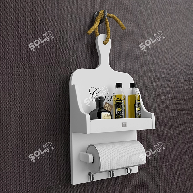 High Kitchen Paper Towel Holder with Shelf 3D model image 1