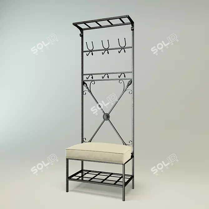 Elegant Wrought Iron Coat Rack 3D model image 1