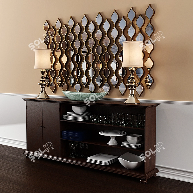 Versatile Dresser Set with Lamps 3D model image 1