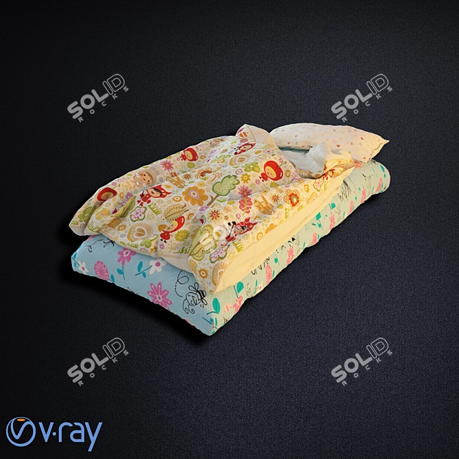 Stylish Children's Bed Set 3D model image 2