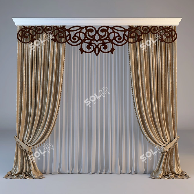 Elegant Lace Trimmed Curtain 3D model image 1