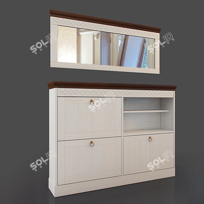 Danish Shoe Storage Cabinet with Mirror 3D model image 1