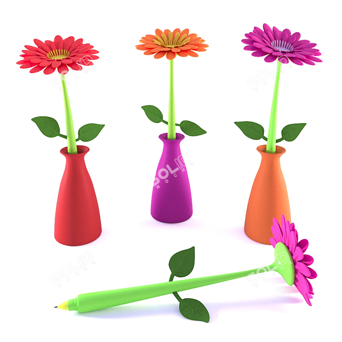 Floral Handle Vase 3D model image 1