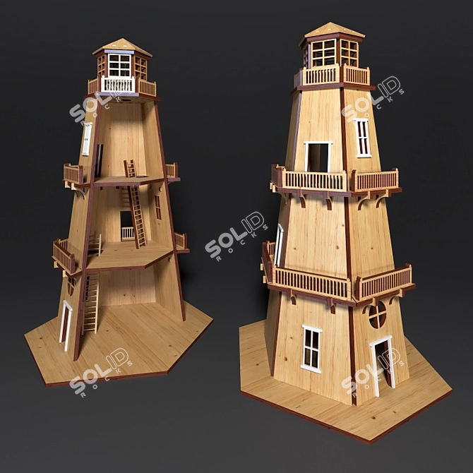 Handcrafted Wooden Lighthouse Decor 3D model image 1