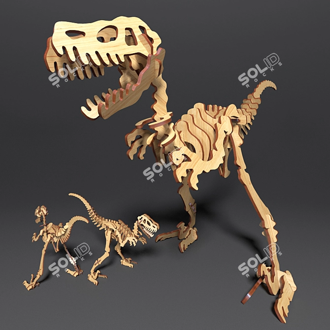 Dino-Wood: Velociraptor Wooden Construct 3D model image 1