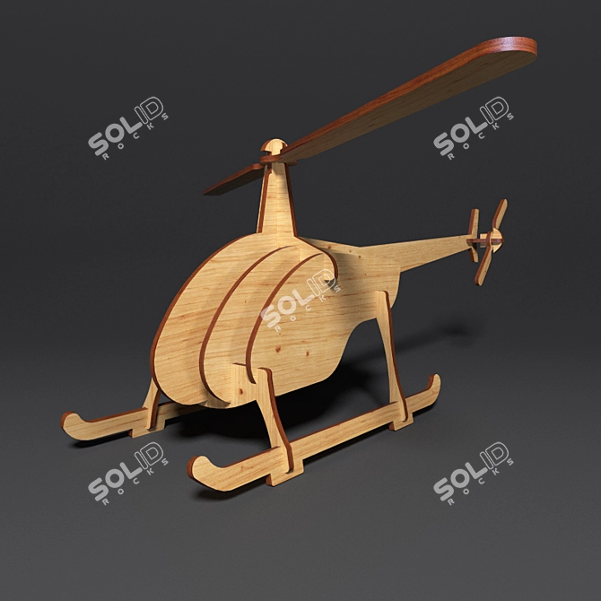 Handcrafted Wooden Helicopter - Vintage-Inspired Design 3D model image 1