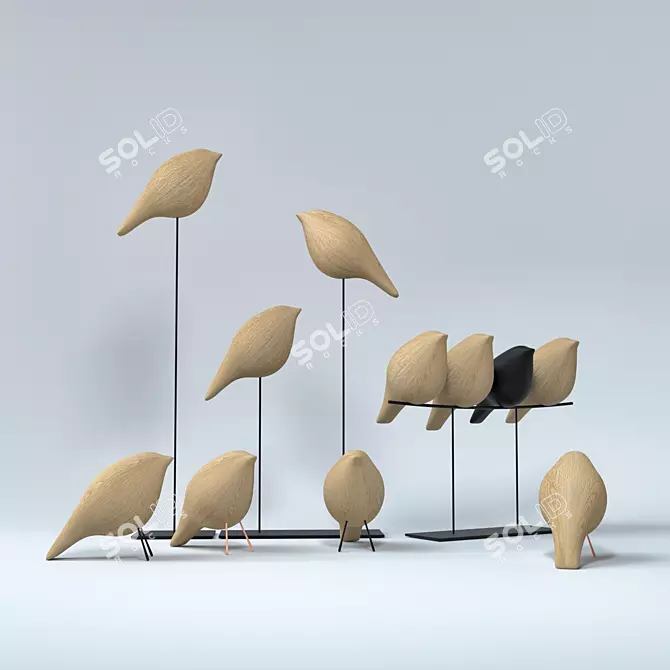 Wooden Bird Figurines: Unique Tabletop Decor 3D model image 1