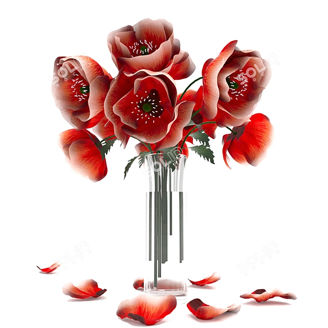 Elegant Vase with Poppies 3D model image 1