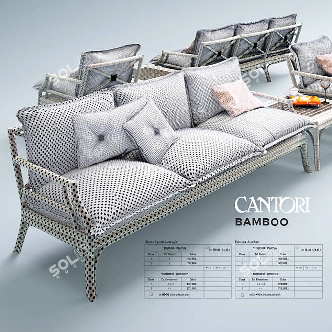Bamboo Bliss: Handcrafted Wooden Sofa & Table 3D model image 3