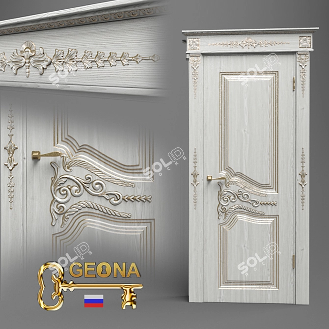 Classic White Wooden Interior Door 3D model image 1