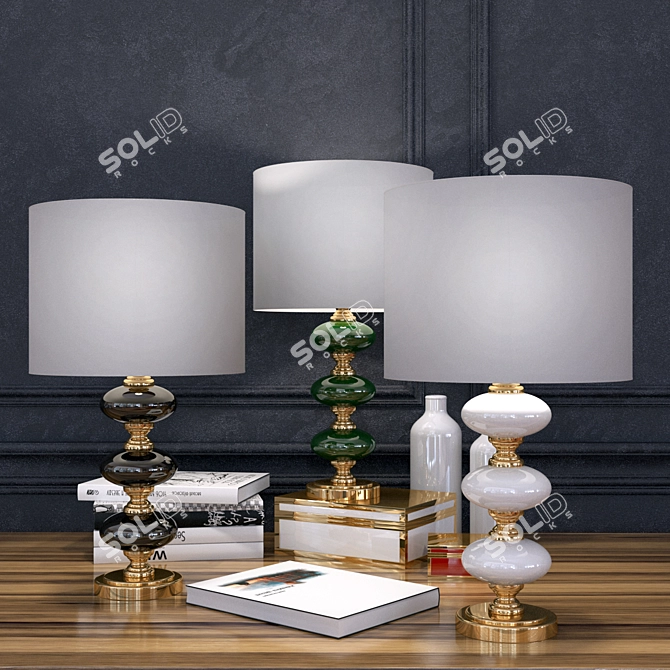 Elegant Brass & Glass Lamp 3D model image 1