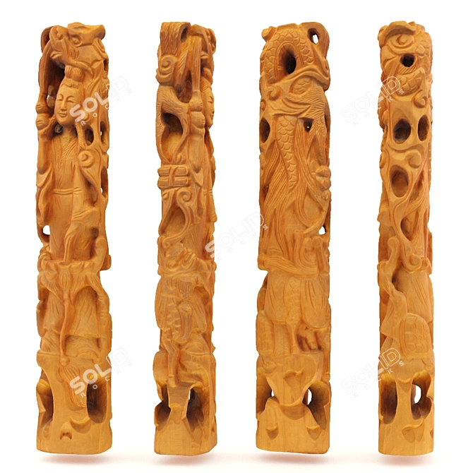 Handcrafted Wood East Asian Sculpture 3D model image 1