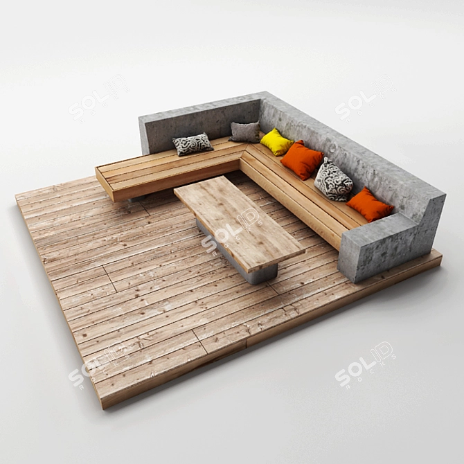 Sturdy Wooden Bench 3D model image 2