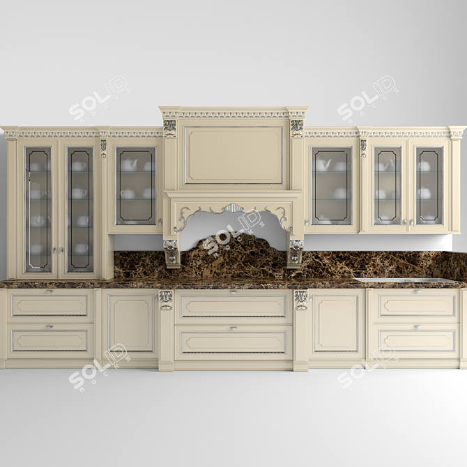 Elegant Beige Silver Kitchen 3D model image 1