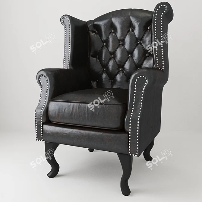 Chesterfield Leather Wing Chair: Elegant and Luxurious 3D model image 1