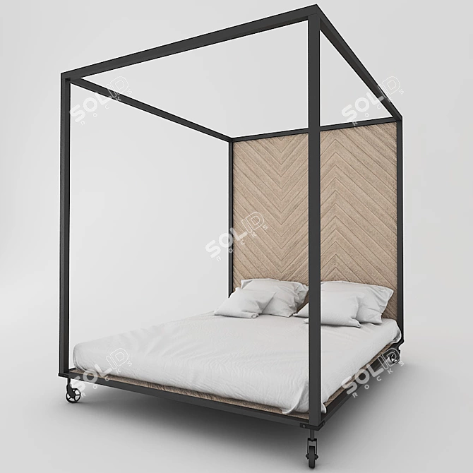 Rustic Steel Bed Frame 3D model image 1