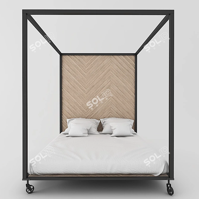 Rustic Steel Bed Frame 3D model image 2