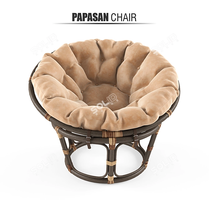 Rattan Papasan Chair with Cushion 3D model image 1
