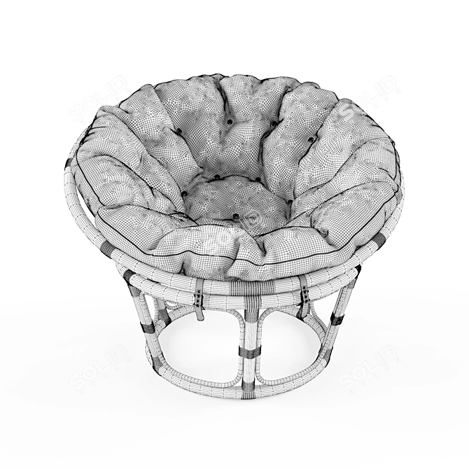 Rattan Papasan Chair with Cushion 3D model image 3