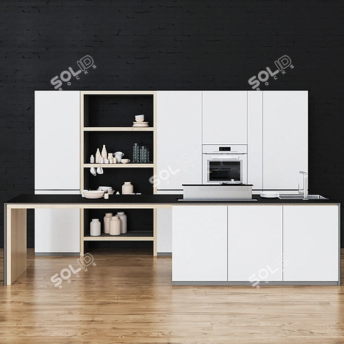 Modern Kitchen with Barazza Sink & Smeg Appliances 3D model image 1