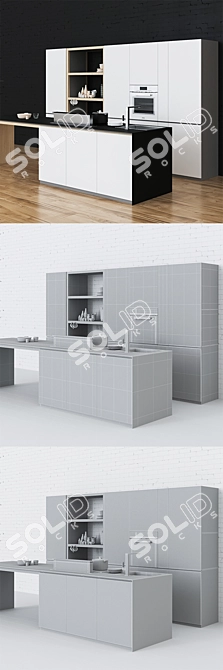 Modern Kitchen with Barazza Sink & Smeg Appliances 3D model image 2