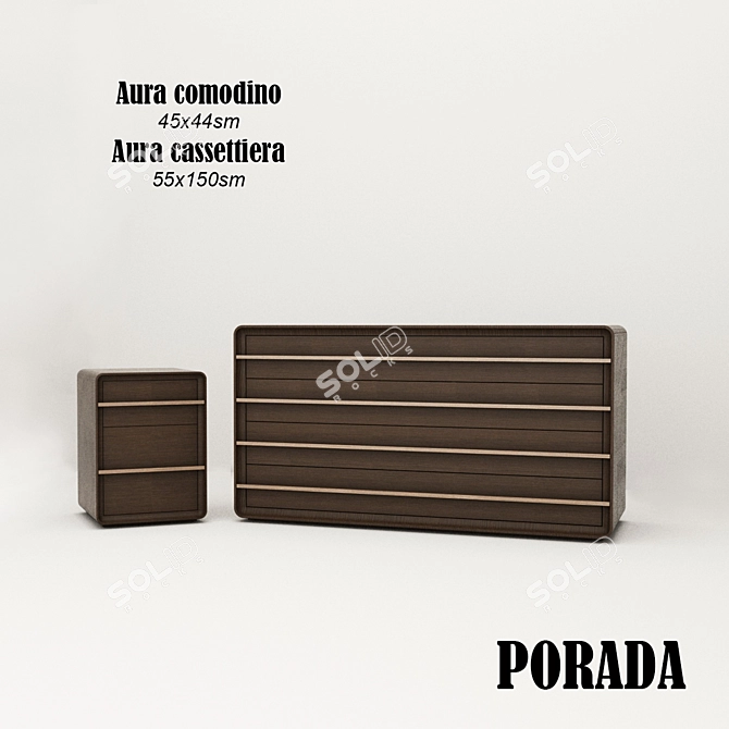 Elegance in Wood: Porada Aura Chest of Drawers & Bedside Table 3D model image 2